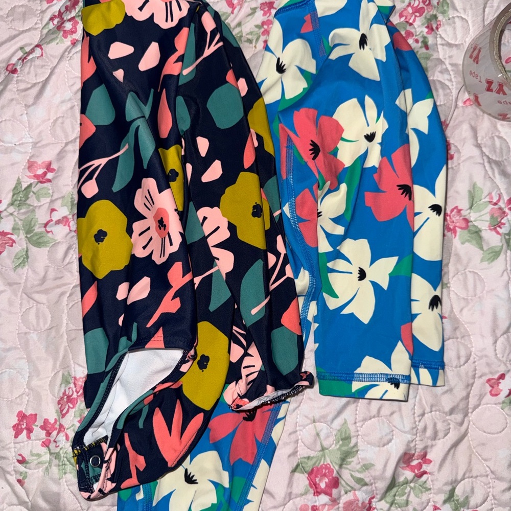 Hanna Andersson Blue and Cream Floral Zip Front Swimsuit